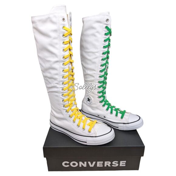 Converse XXHI Knee High Sneaker Boot White Green Yellow Elastic Laces Womens 7 - Picture 5 of 11